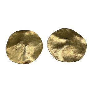 Vintage 80s 90s Gold Tone Circle Disc Hammered Clip On Earrings 2" Round